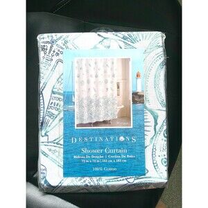 NEW  Destinations 100% Cotton  Shell  Shower Curtain Called Mykonos